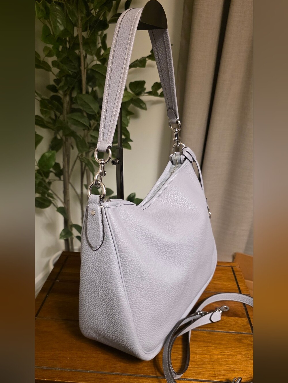 Coach Cary Pebbled Leather Shoulder Bag Blue/Grey with Crossbody Strap CC435 - Picture 3 of 11